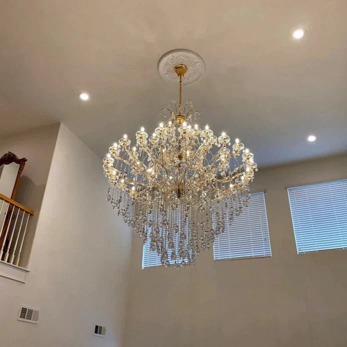 Classic Modern Multi-layers Crystal Chandelier for Staircase/Foyer/Villa - D39.4"*H59.1"Warm LightBrassBlushlighting