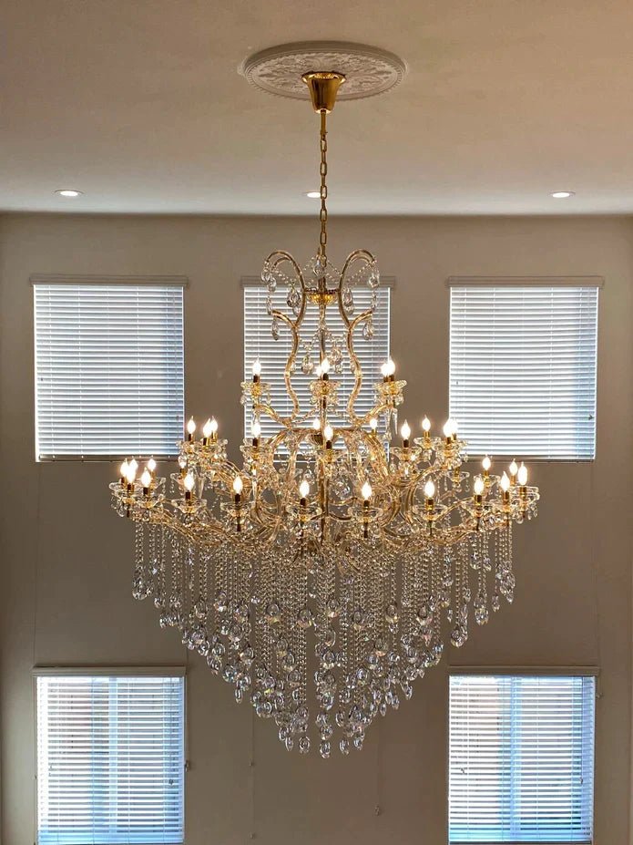 Classic Modern Multi-layers Crystal Chandelier for Staircase/Foyer/Villa - D39.4"*H59.1"Warm LightBrassBlushlighting