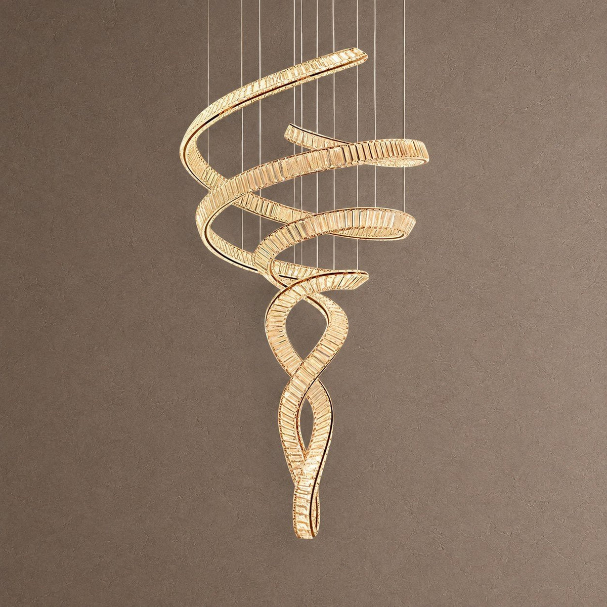 Clear Crystal Spiral Chandelier, 59.1 inch - ∅ 31.5″ x H 90.1″ / Dia 80cm x H 230cmStainless steel & Clear crystalWarm LightBlushlighting
