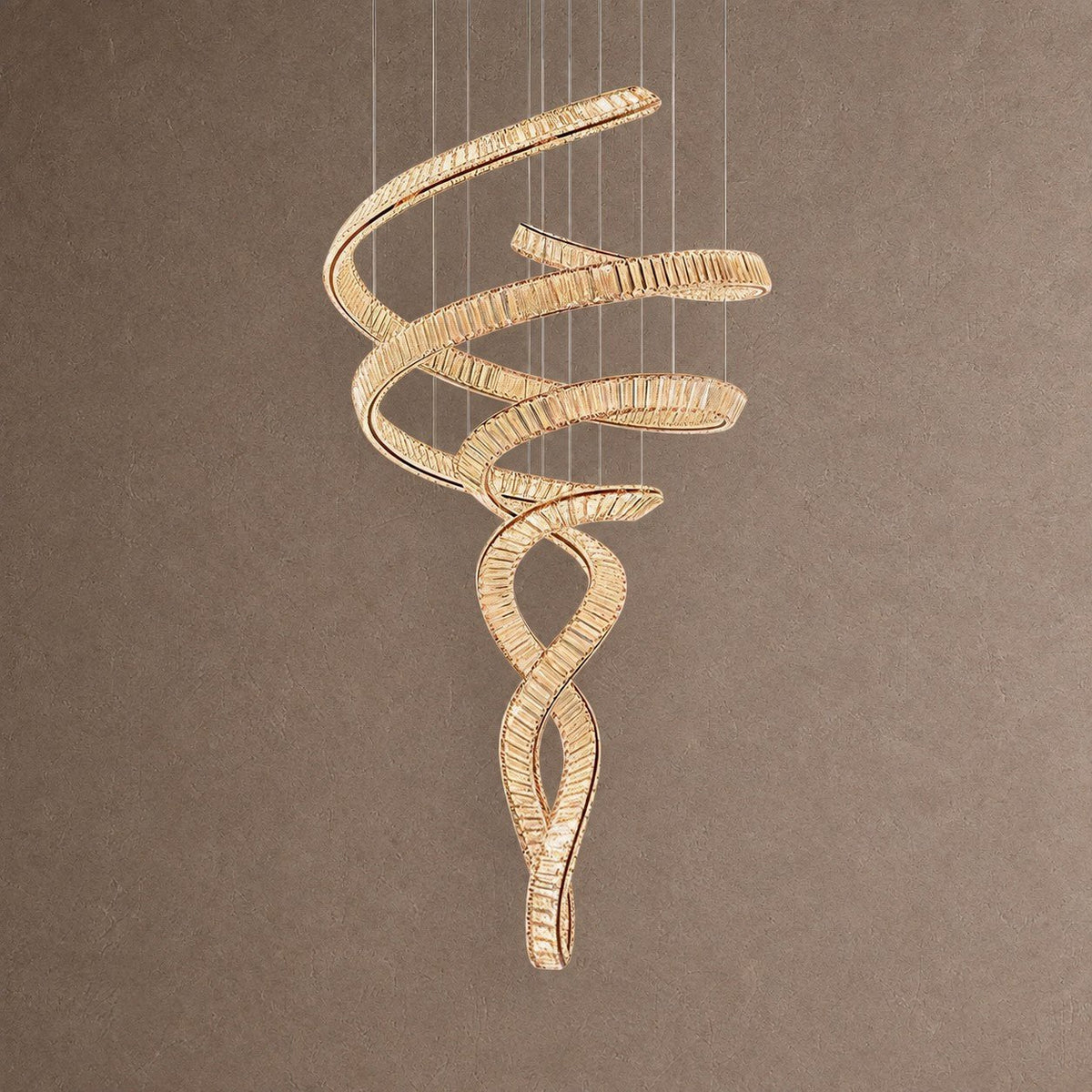 Clear Crystal Spiral Chandelier, 59.1 inch - ∅ 31.5″ x H 90.1″ / Dia 80cm x H 230cmStainless steel & Clear crystalWarm LightBlushlighting