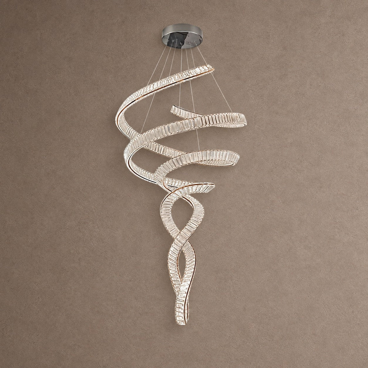 Clear Crystal Spiral Chandelier, 59.1 inch - ∅ 31.5″ x H 90.1″ / Dia 80cm x H 230cmStainless steel & Clear crystalWarm LightBlushlighting
