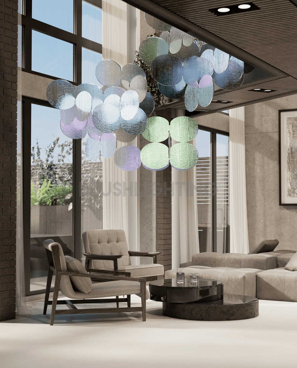 Clouds Iridescent Disc Chandelier - ∅ 47.2″ x H 78.7″No Ceiling PlateBlushlighting
