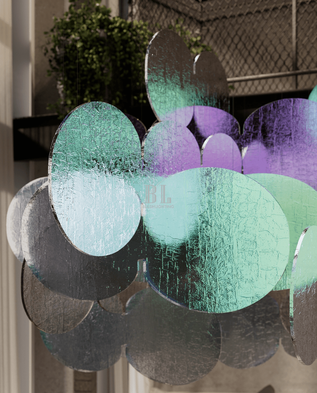 Clouds Iridescent Disc Chandelier - ∅ 47.2″ x H 78.7″No Ceiling PlateBlushlighting