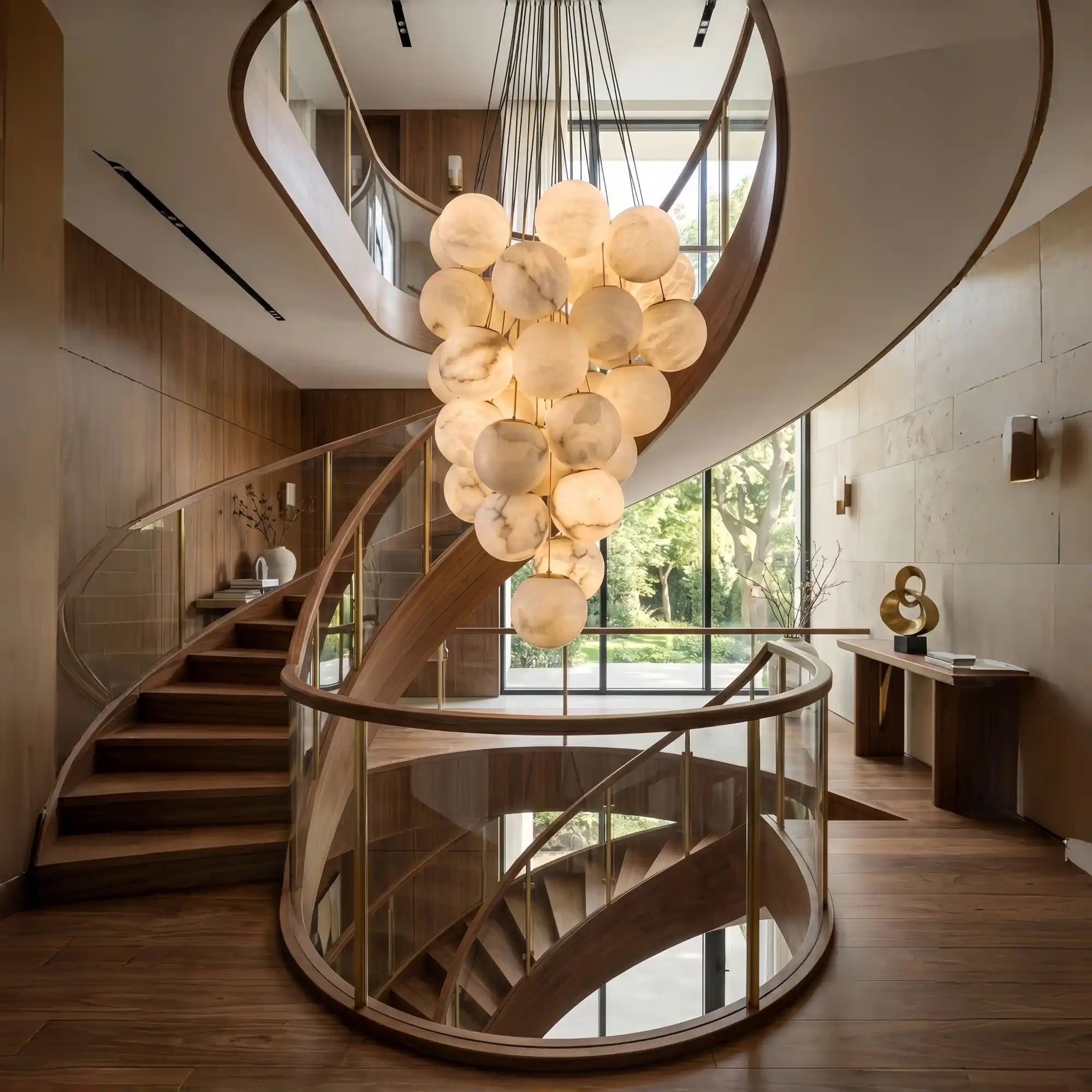 Cluster Alabaster Globe Chandelier - 31- alabaster balls ∅ 39.4″ x H 118.1″ (alabaster balls: 25cm)Gold & WhiteBlushlighting