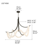 Cluster String Alabaster Beads Semi Flush Chandelier in Brass & Black Metal Rod - D117*H92CM/D46"*H36"Warm Light (3000K)BrassBlushlighting