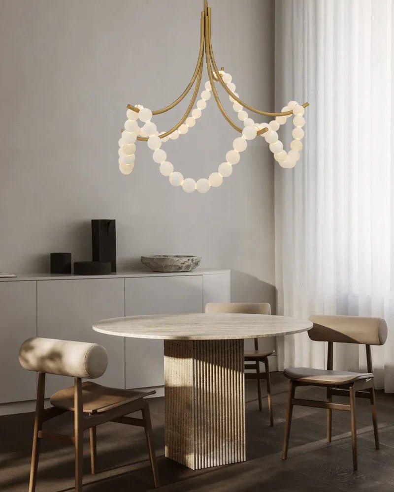 Cluster String Alabaster Beads Semi Flush Chandelier in Brass & Black Metal Rod - D117*H92CM/D46"*H36"Cool Light (6000K)BrassBlushlighting