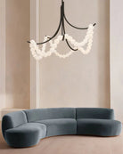 Cluster String Alabaster Beads Semi Flush Chandelier in Brass & Black Metal Rod - D117*H92CM/D46"*H36"Cool Light (6000K)BrassBlushlighting