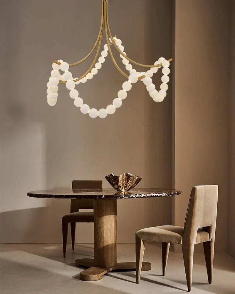 Cluster String Alabaster Beads Semi Flush Chandelier in Brass & Black Metal Rod - D117*H92CM/D46"*H36"Neutral Light (4000K)BrassBlushlighting