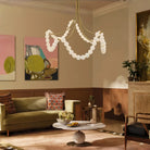 Cluster String Pearl Alabaster Chandelier in Brass & Black Metal Rod - D117*H92CM/D46"*H36"Cool Light (6000K)BlackBlushlighting