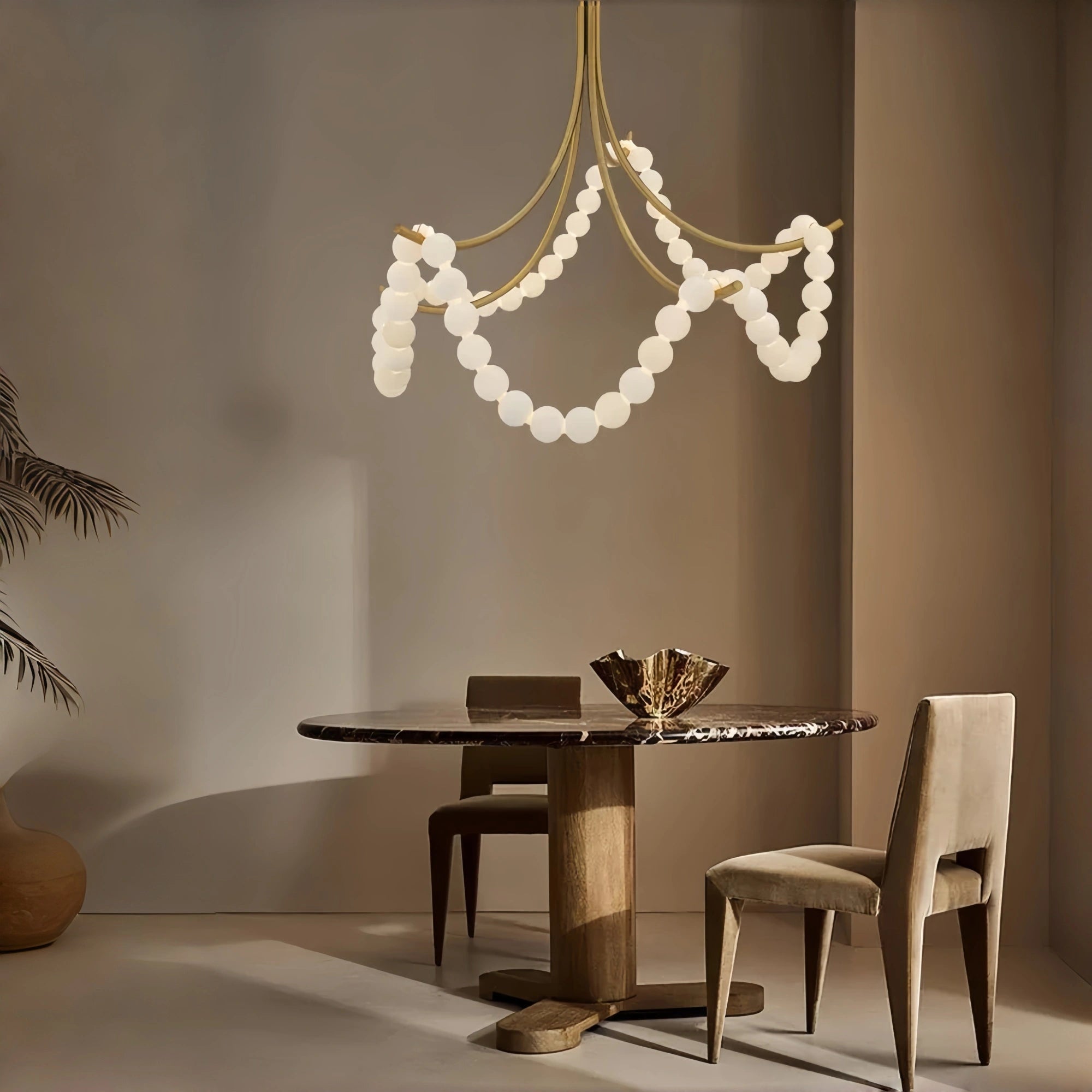 Cluster String Pearl Alabaster Chandelier in Brass & Black Metal Rod - D117*H92CM/D46"*H36"Warm Light (3000K)BrassBlushlighting