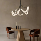 Cluster String Pearl Alabaster Chandelier in Brass & Black Metal Rod - D117*H92CM/D46"*H36"Warm Light (3000K)BlackBlushlighting