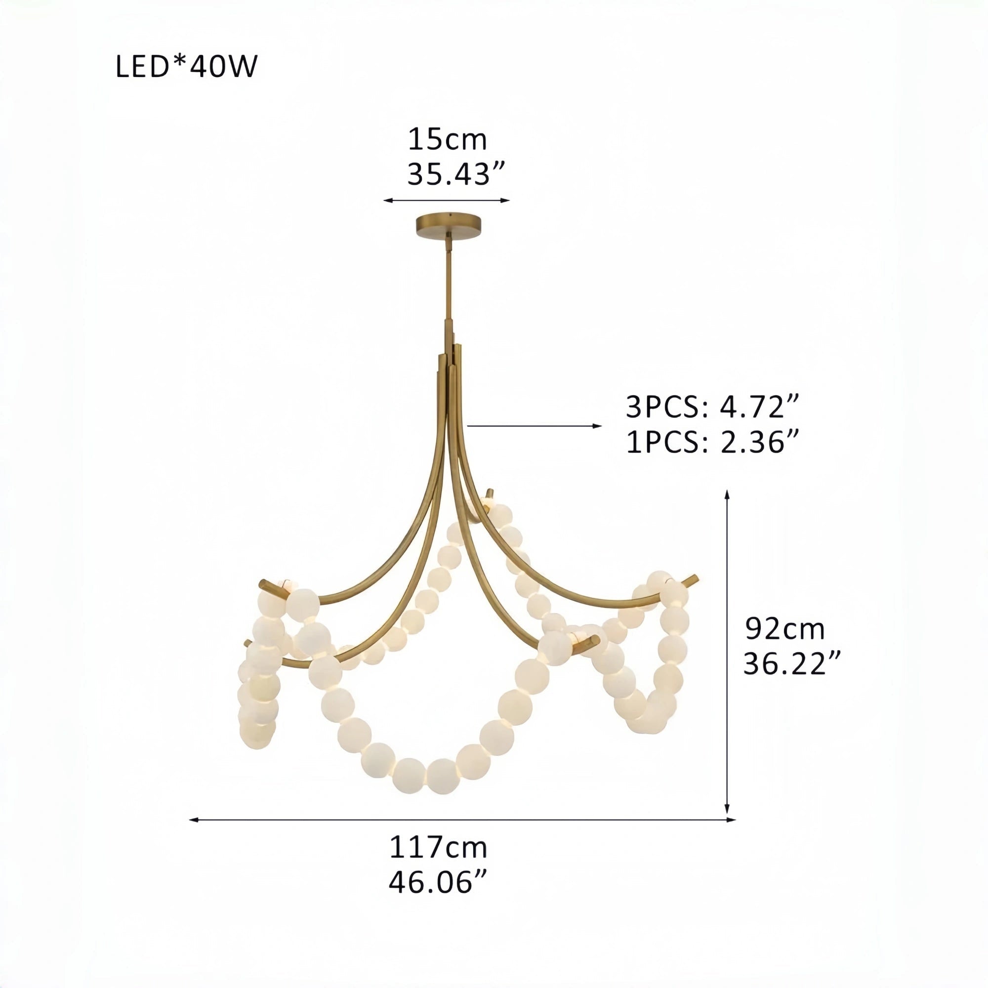 Cluster String Pearl Alabaster Chandelier in Brass & Black Metal Rod - D117*H92CM/D46"*H36"Cool Light (6000K)BlackBlushlighting