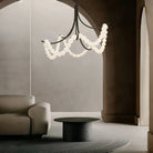 Cluster String Pearl Alabaster Chandelier in Brass & Black Metal Rod - D117*H92CM/D46"*H36"Neutral Light (4000K)BlackBlushlighting