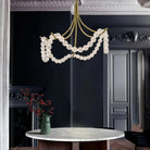 Cluster String Pearl Alabaster Chandelier in Brass & Black Metal Rod - D117*H92CM/D46"*H36"Cool Light (6000K)BlackBlushlighting