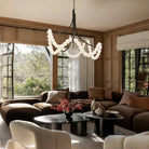 Cluster String Pearl Alabaster Chandelier in Brass & Black Metal Rod - D117*H92CM/D46"*H36"Cool Light (6000K)BlackBlushlighting