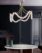 Cluster String Alabaster Beads Semi Flush Chandelier in Brass & Black Metal Rod-American chandelier-Blushlighting-Blushlighting