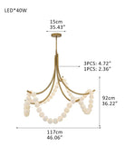 Cluster String Alabaster Beads Semi Flush Chandelier in Brass & Black Metal Rod-American chandelier-Blushlighting-Blushlighting