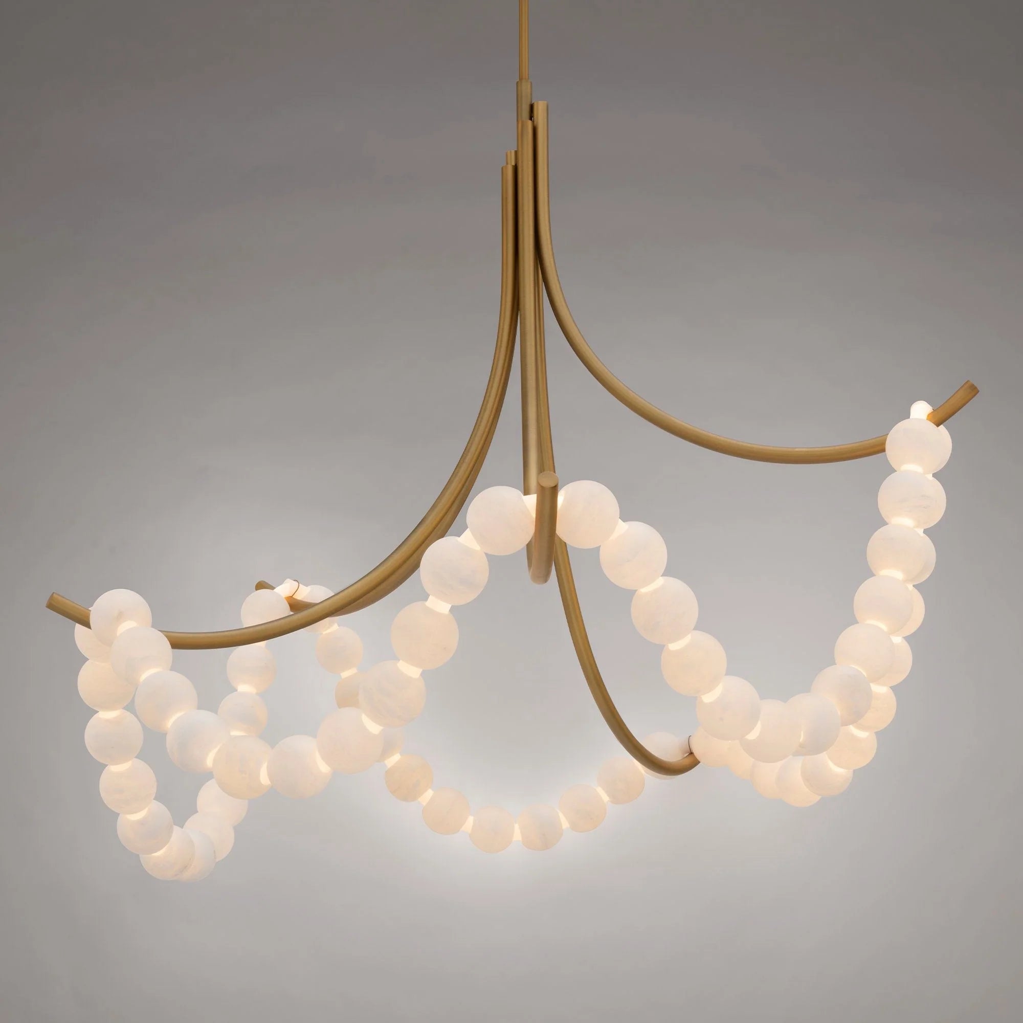 Cluster String Pearl Alabaster Chandelier in Brass & Black Metal Rod - D117*H92CM/D46"*H36"Warm Light (3000K)BrassBlushlighting