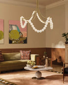 Cluster String Alabaster Beads Semi Flush Chandelier in Brass & Black Metal Rod-American chandelier-Blushlighting-Blushlighting