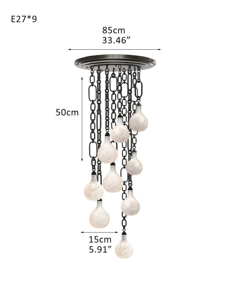 Cluster White Alabaster Globe Pendant Light with adjustable chain - 9-light-D15cm/D5.91"Black Chain + WhiteBlushlighting