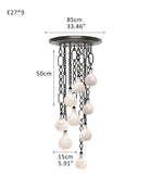 Cluster White Alabaster Globe Pendant Light with adjustable chain - 9-light-D15cm/D5.91"Black Chain + WhiteBlushlighting