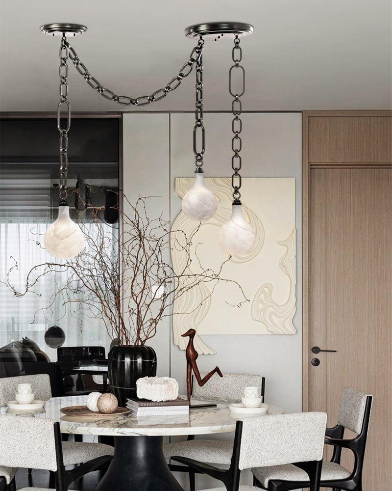 Cluster White Alabaster Globe Pendant Light with adjustable chain - 1-light-D15cm/D5.91"Black Chain + WhiteBlushlighting