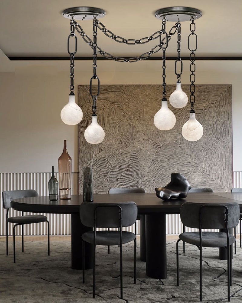 Cluster White Alabaster Globe Pendant Light with adjustable chain - 1-light-D15cm/D5.91"Black Chain + WhiteBlushlighting