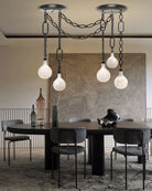 Cluster White Alabaster Globe Pendant Light with adjustable chain - 1-light-D15cm/D5.91"Black Chain + WhiteBlushlighting