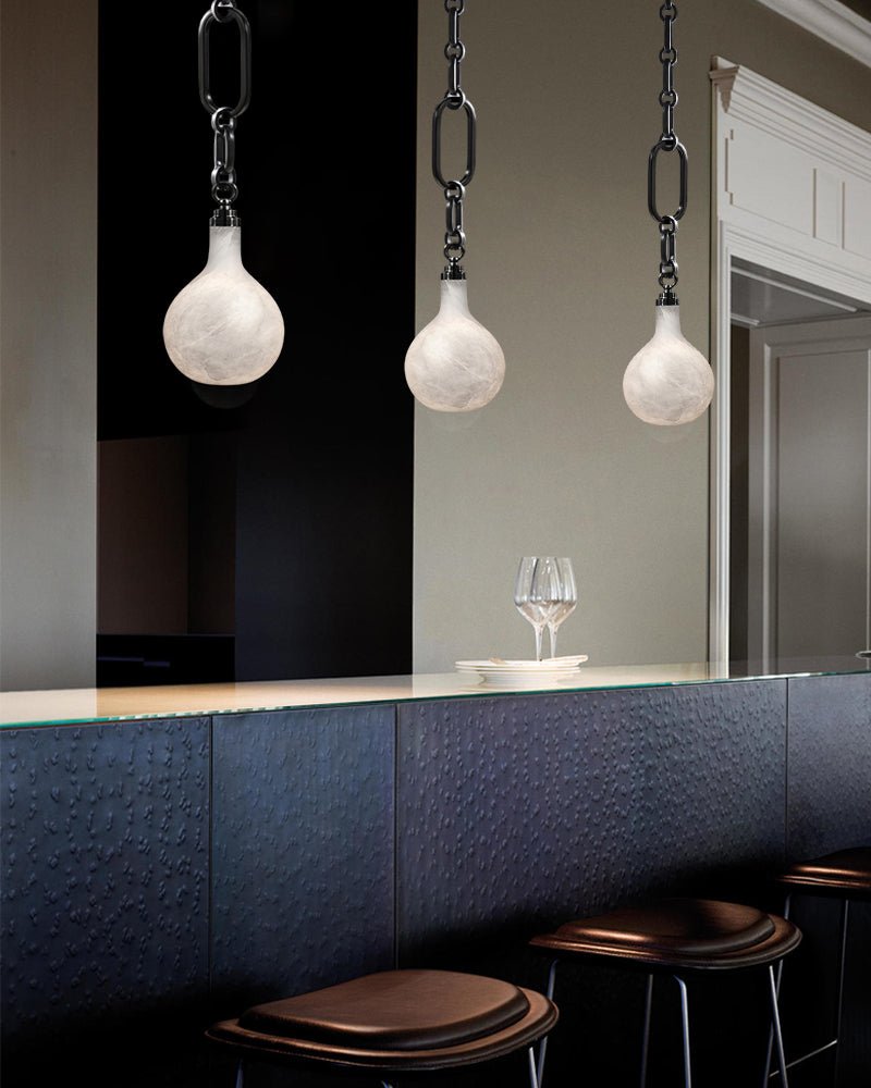 Cluster White Alabaster Globe Pendant Light with adjustable chain - 1-light-D15cm/D5.91"Black Chain + WhiteBlushlighting