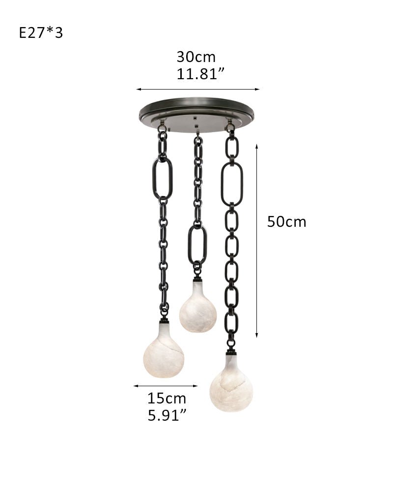 Cluster White Alabaster Globe Pendant Light with adjustable chain - 3-light-D15cm/D5.91"-ABlack Chain + WhiteBlushlighting