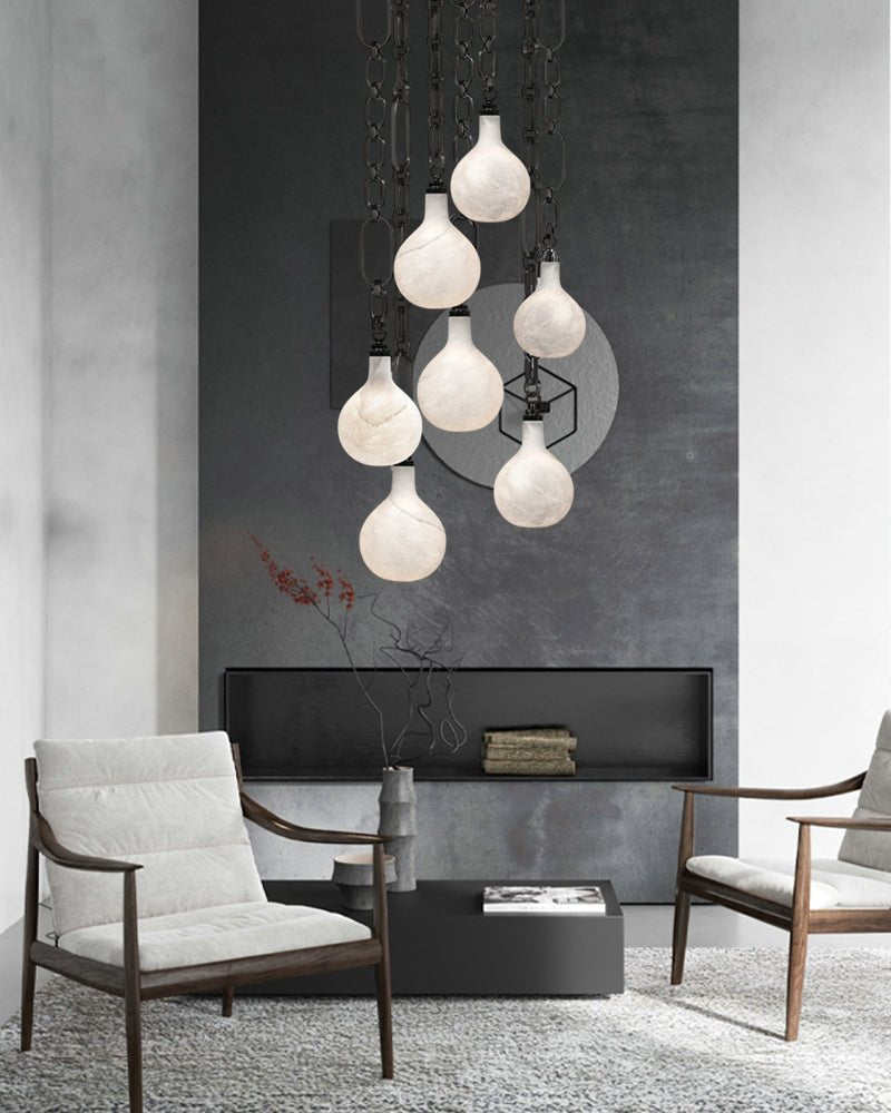 Cluster White Alabaster Globe Pendant Light with adjustable chain - 1-light-D15cm/D5.91"Black Chain + WhiteBlushlighting