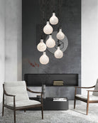 Cluster White Alabaster Globe Pendant Light with adjustable chain - 1-light-D15cm/D5.91"Black Chain + WhiteBlushlighting