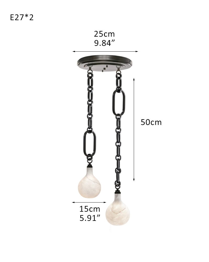 Cluster White Alabaster Globe Pendant Light with adjustable chain - 2-light-D15cm/D5.91"Black Chain + WhiteBlushlighting
