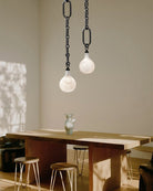 Cluster White Alabaster Globe Pendant Light with adjustable chain - 1-light-D15cm/D5.91"Black Chain + WhiteBlushlighting