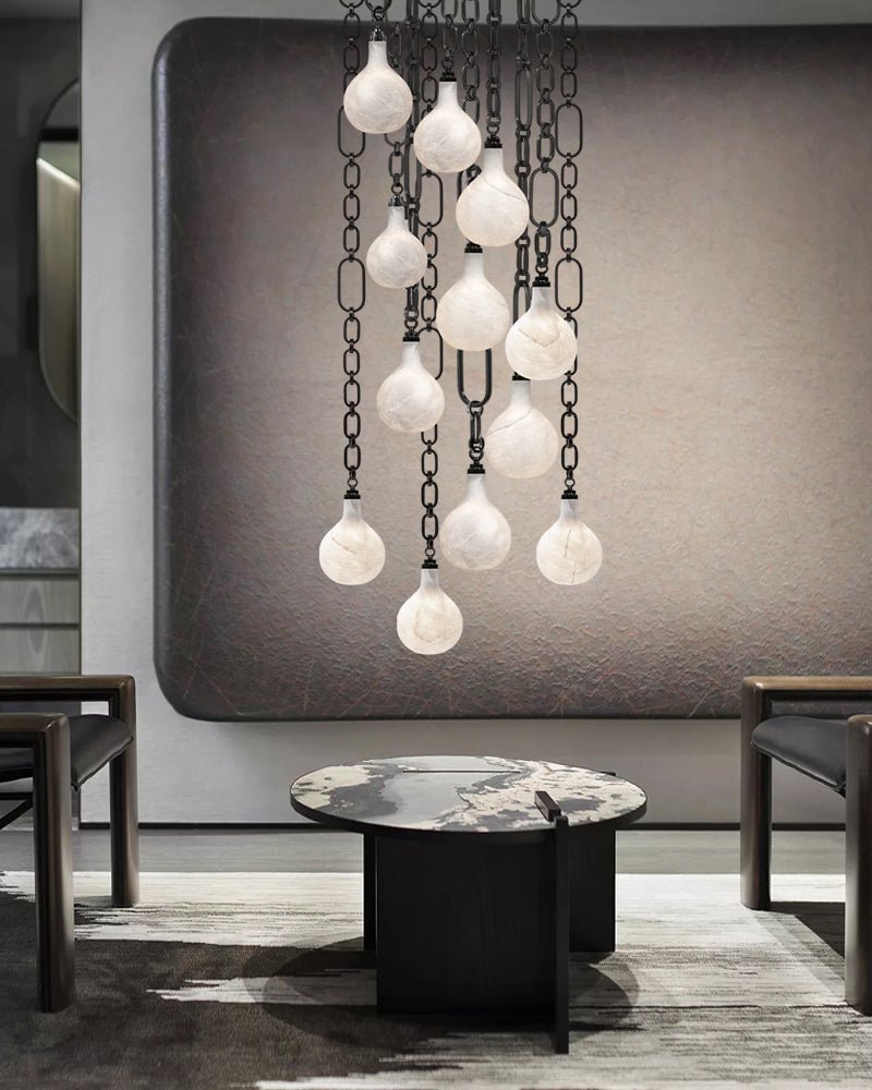 Cluster White Alabaster Globe Pendant Light with adjustable chain - 1-light-D15cm/D5.91"Black Chain + WhiteBlushlighting