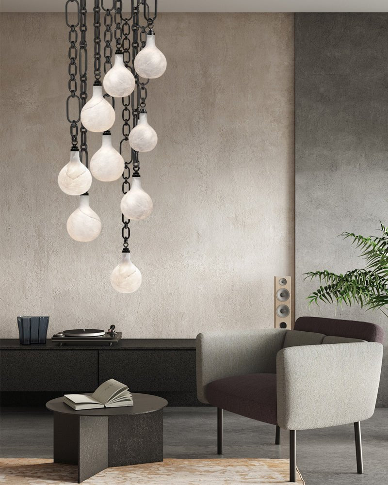 Cluster White Alabaster Globe Pendant Light with adjustable chain - 1-light-D15cm/D5.91"Black Chain + WhiteBlushlighting