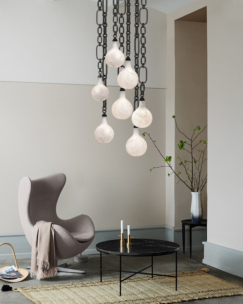 Cluster White Alabaster Globe Pendant Light with adjustable chain - 1-light-D15cm/D5.91"Black Chain + WhiteBlushlighting