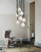 Cluster White Alabaster Globe Pendant Light with adjustable chain - 1-light-D15cm/D5.91"Black Chain + WhiteBlushlighting