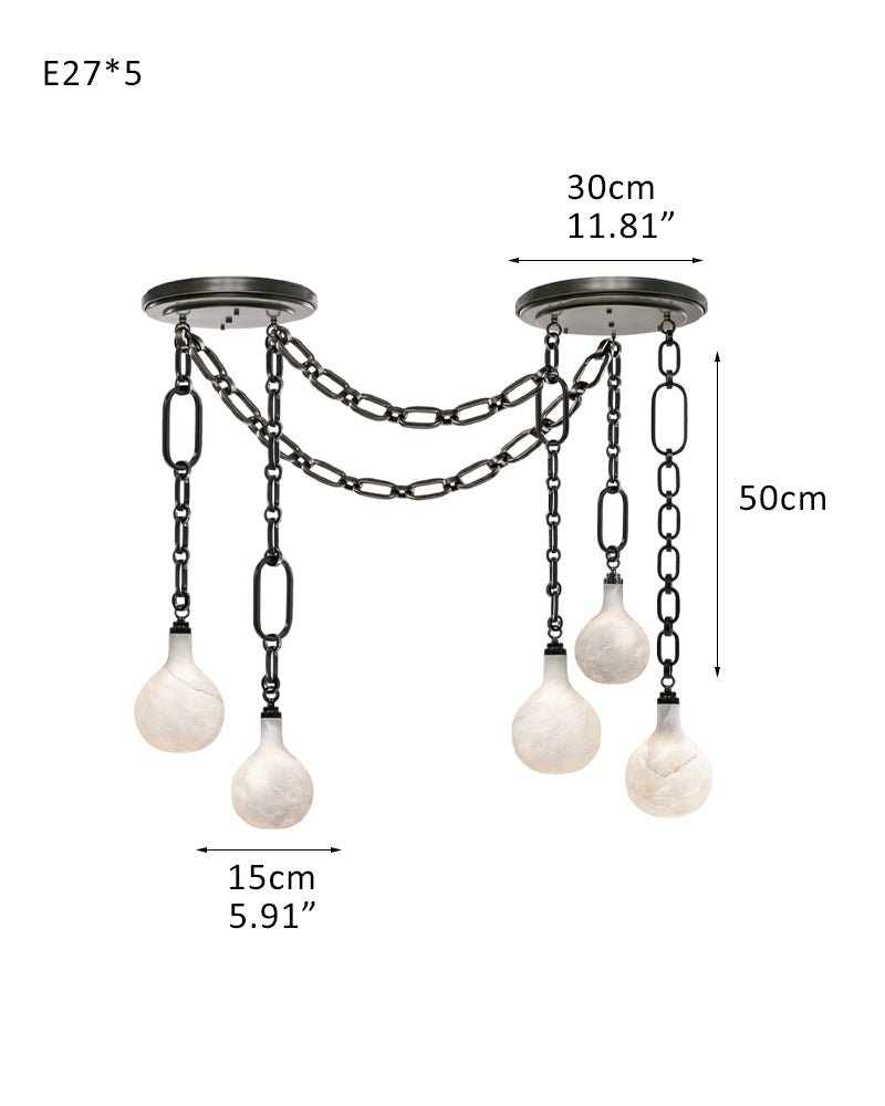 Cluster White Alabaster Globe Pendant Light with adjustable chain - 5-light-D15cm/D5.91"Black Chain + WhiteBlushlighting