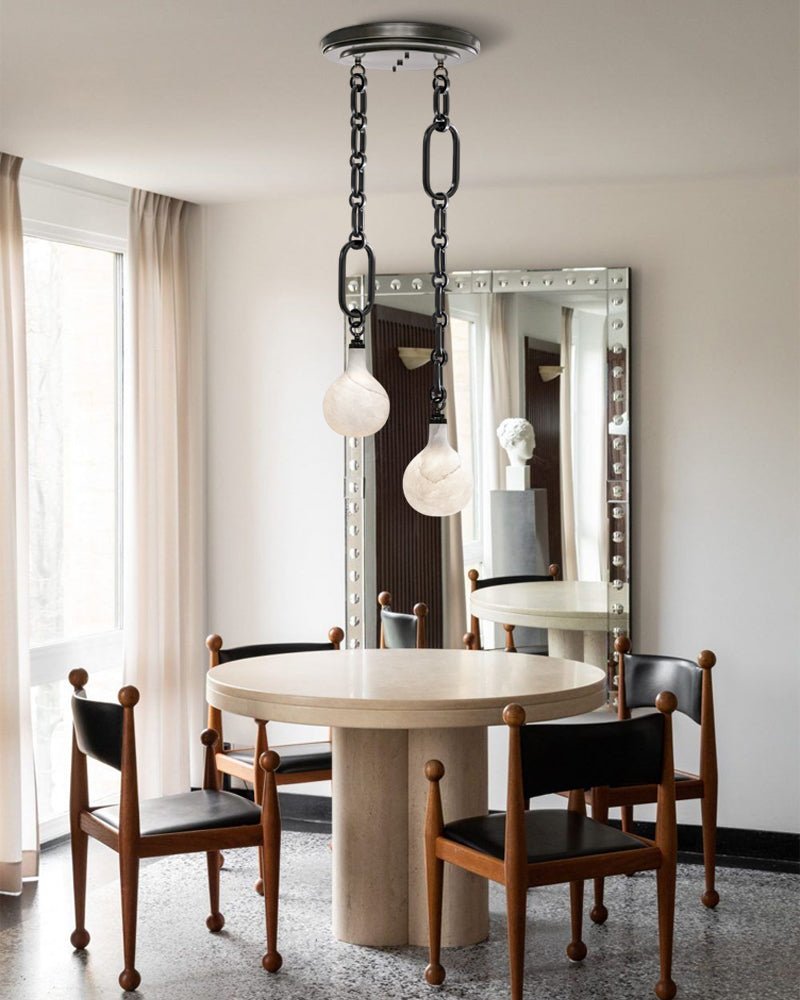 Cluster White Alabaster Globe Pendant Light with adjustable chain - 1-light-D15cm/D5.91"Black Chain + WhiteBlushlighting