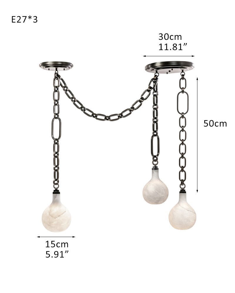 Cluster White Alabaster Globe Pendant Light with adjustable chain - 3-light-D15cm/D5.91"-BBlack Chain + WhiteBlushlighting
