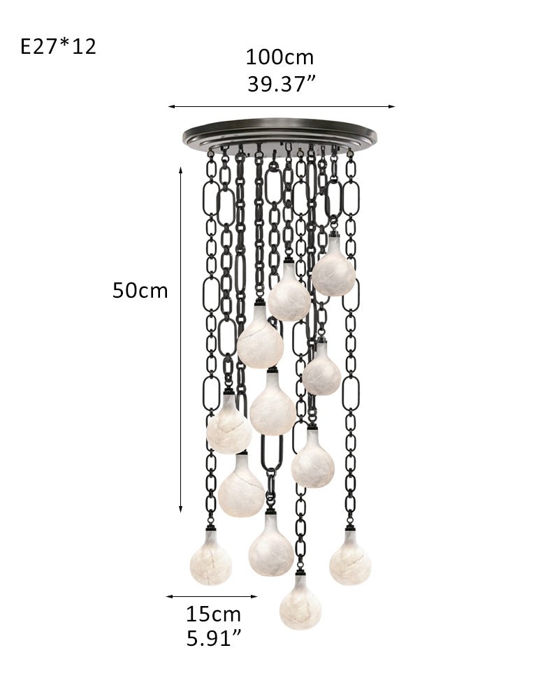 Cluster White Alabaster Globe Pendant Light with adjustable chain - 12-light-D15cm/D5.91"Black Chain + WhiteBlushlighting