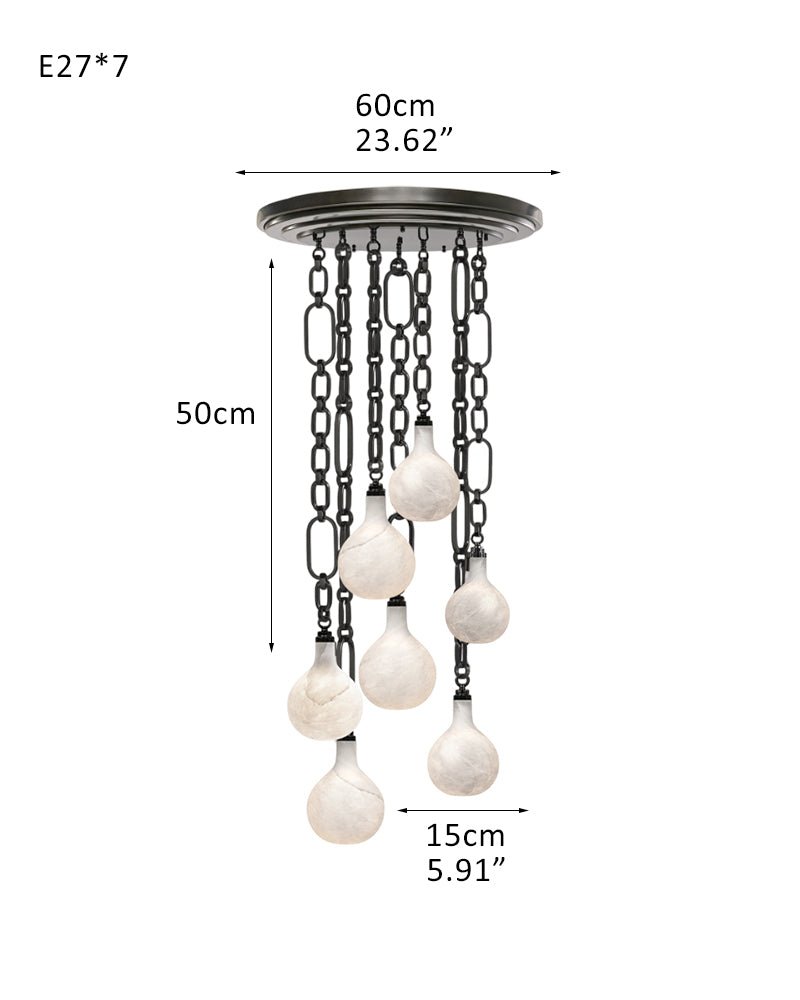Cluster White Alabaster Globe Pendant Light with adjustable chain - 7-light-D15cm/D5.91"Black Chain + WhiteBlushlighting