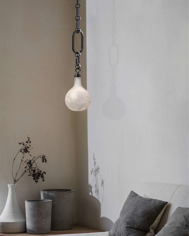 Cluster White Alabaster Globe Pendant Light with adjustable chain - 1-light-D15cm/D5.91"Black Chain + WhiteBlushlighting