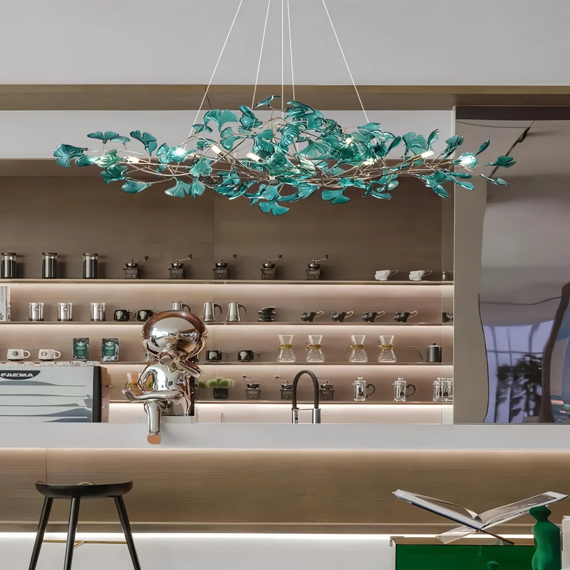 Colorful Glass Ginkgo Leaf Chandelier - Size A: 31.5″ LSapphireBlushlighting