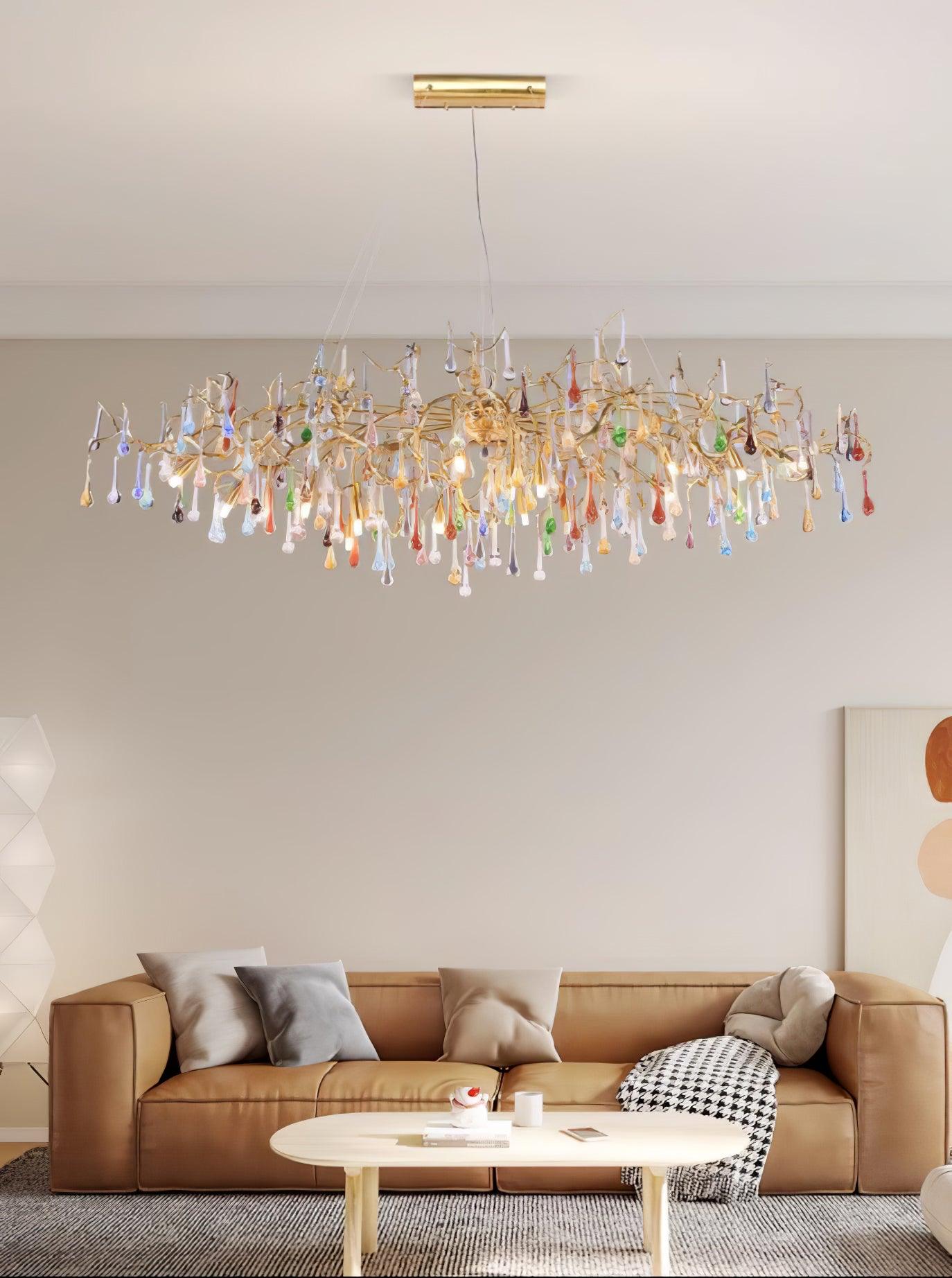 Colorful Raindrop Brass Branch Chandelier - ∅ 39.4″ x W 21.7″ x H 15.7″Brass & ColorfulBlushlighting