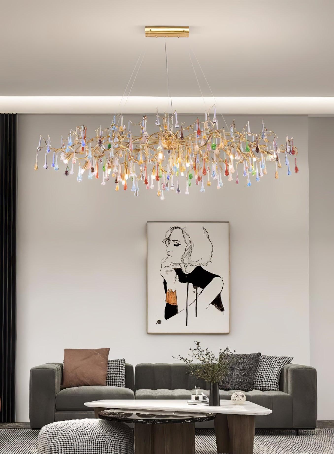 Colorful Raindrop Brass Branch Chandelier - ∅ 39.4″ x W 21.7″ x H 15.7″Brass & ColorfulBlushlighting
