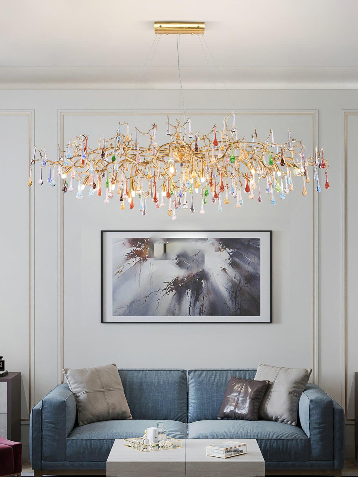 Colorful Raindrop Brass Branch Chandelier - ∅ 39.4″ x W 21.7″ x H 15.7″Brass & ColorfulBlushlighting