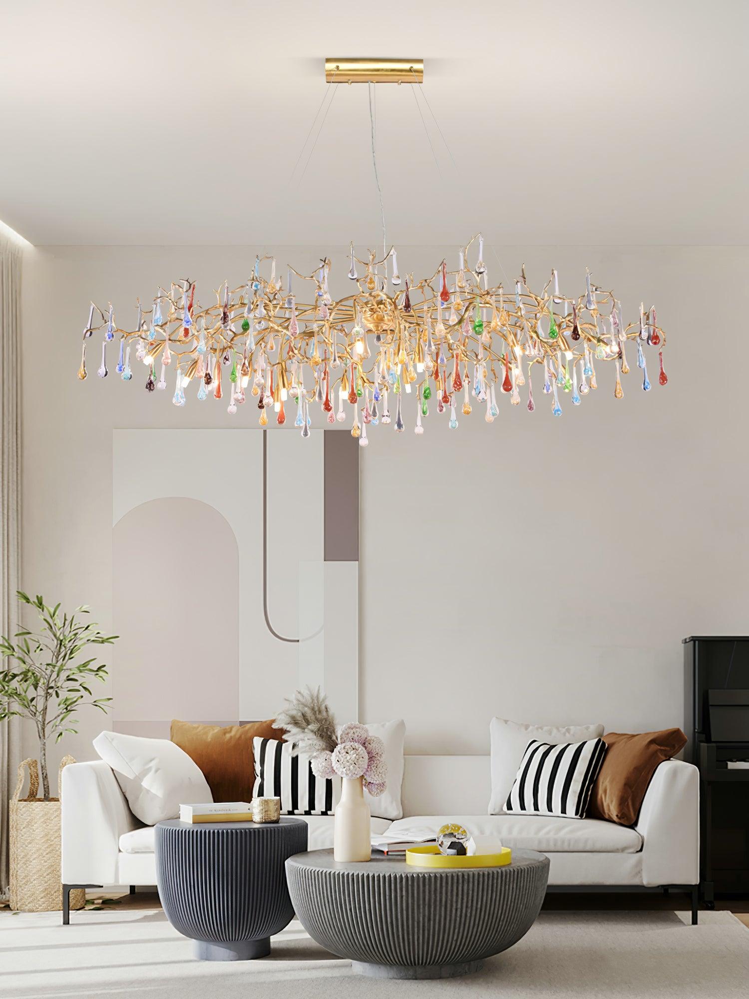 Colorful Raindrop Brass Branch Chandelier - ∅ 39.4″ x W 21.7″ x H 15.7″Brass & ColorfulBlushlighting