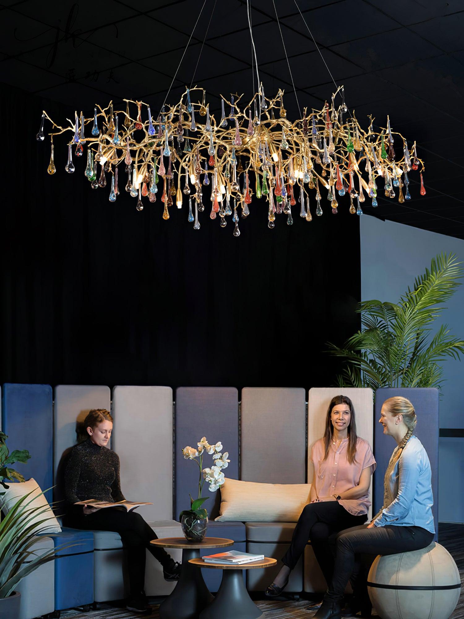 Colorful Raindrop Brass Branch Chandelier - ∅ 39.4″ x W 21.7″ x H 15.7″Brass & ColorfulBlushlighting